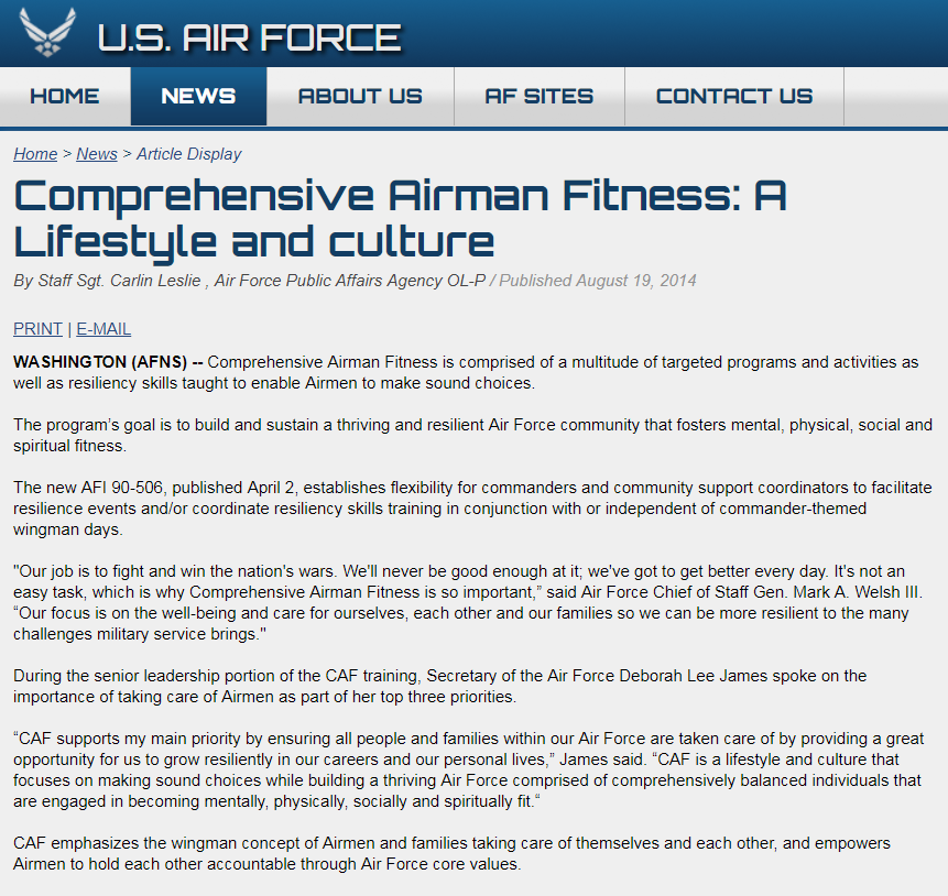 Article on Comprehensive Airman Fitness